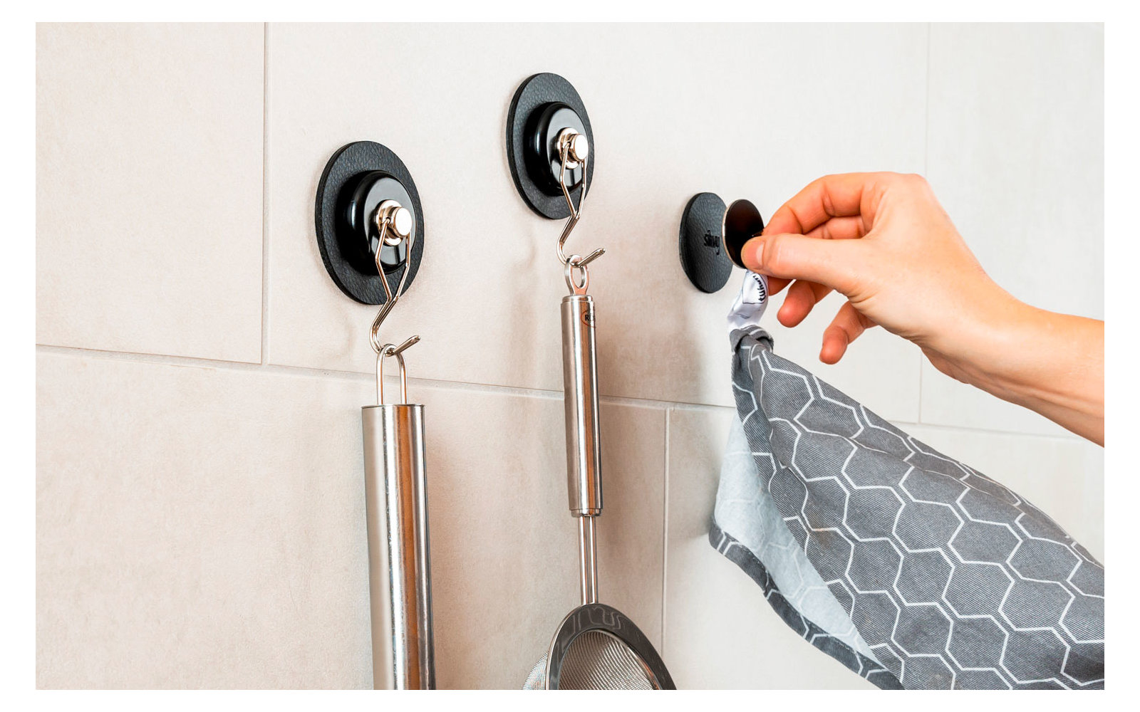silwy® Clever Magnet-Haken inkl. Metall Nano Gel Pad Weiß / Schwarz