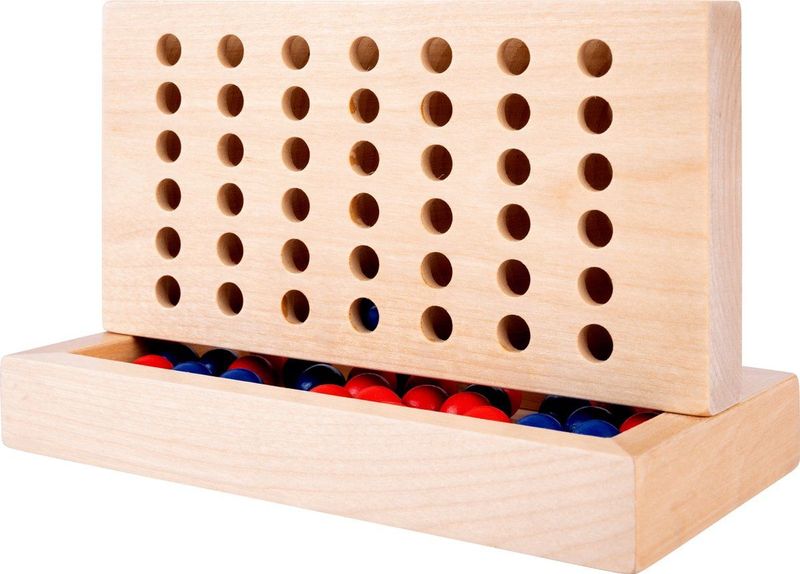 Houten Vier op een Rij-spel - Met Blauwe en Rode Balletjes - Geschikt voor Kinderen vanaf 3 Jaar
