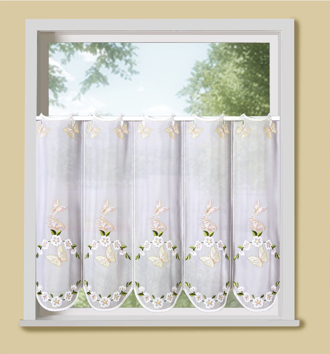 Bestickter Kurzstore mit Schmetterlings-Motiven