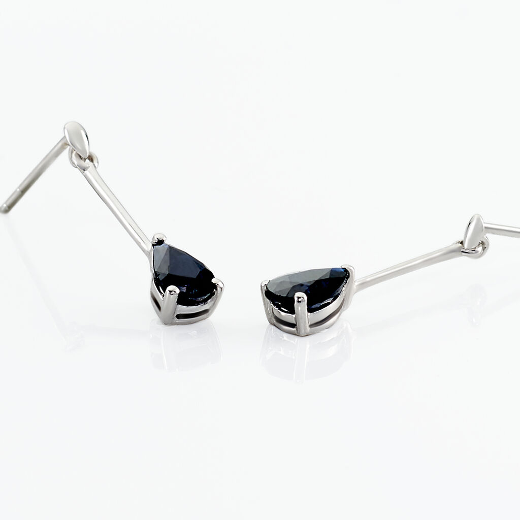 Boucles D'oreilles Pendantes Goutte Or Blanc Saphir