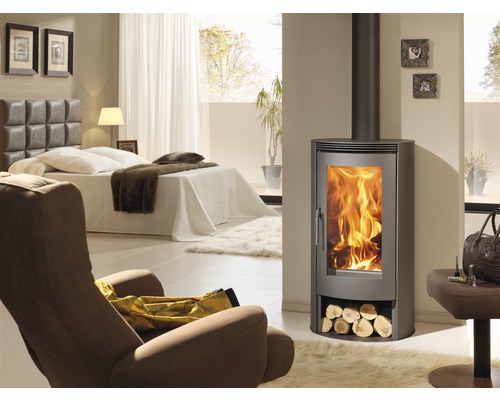 Panadero Delta stalen zwarte houtkachel, 8 kW, met houtvak