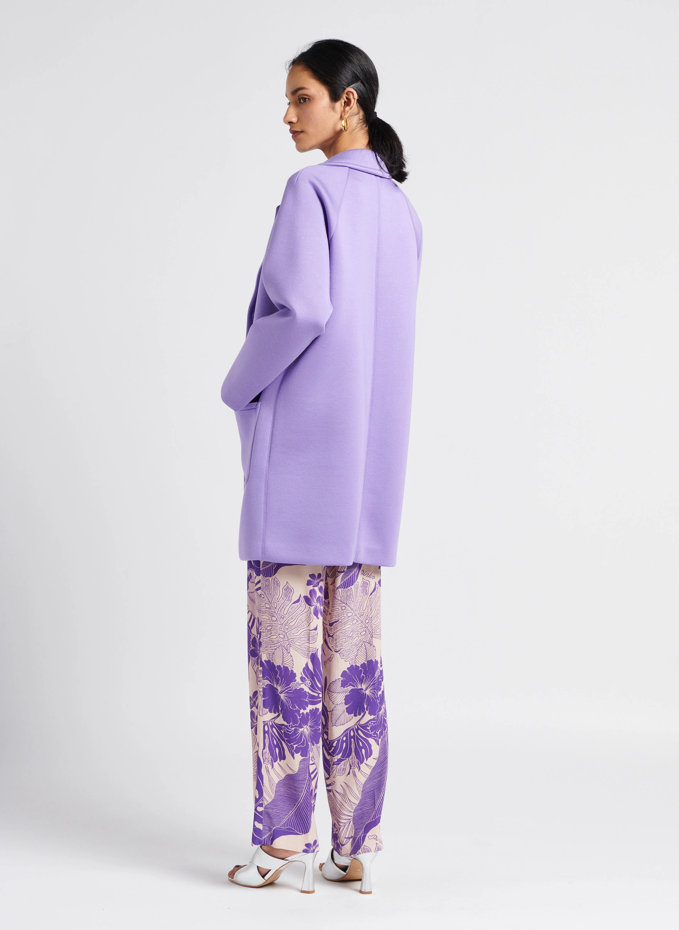 CEDRATA - Manteau col tailleur en maille mélangée| Violet