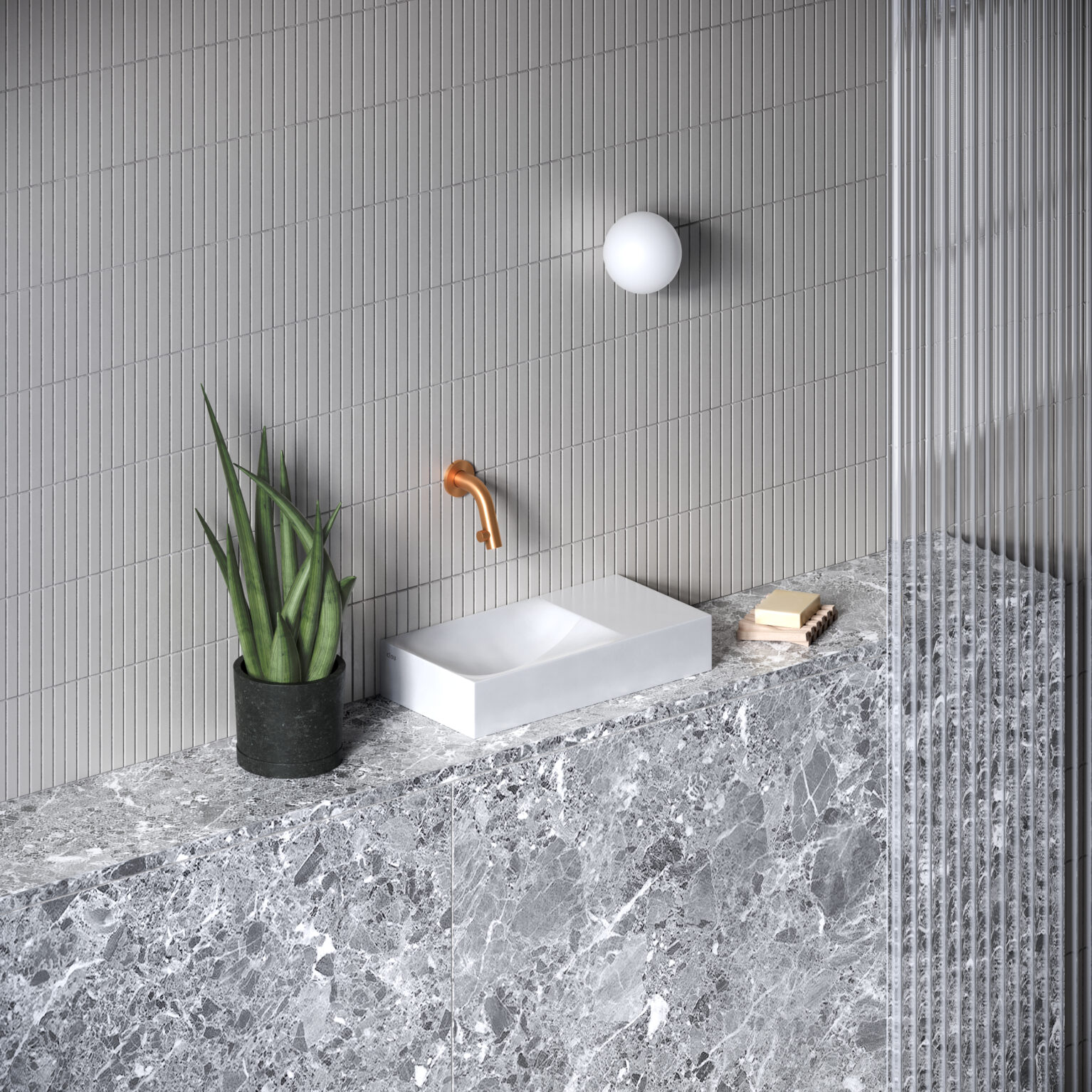 Clou Vale fontein solid surface 38cm zonder kraangat rechts wit mat
