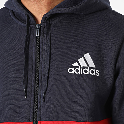 Sweat Zippé Capuche A Bandes HK2880 Rouge Bleu Marine Blanc