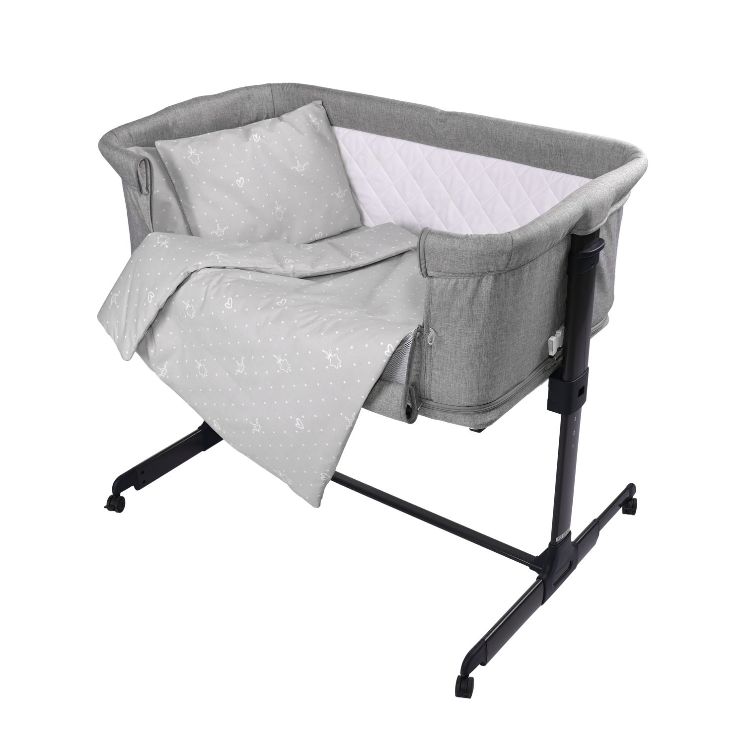 Lorelli Babybettwäsche-Set Eva 5-tlg Decke 75 x 75 cm, Kissen 29 x 42 cm, Bezüge hellgrau