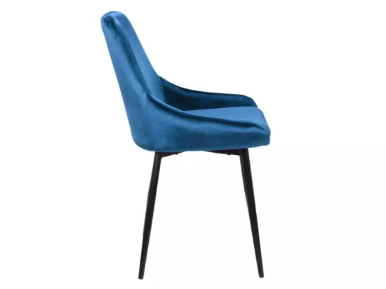 Lot de 6 chaises - Velours et métal noir - Bleu nuit - MASURIE