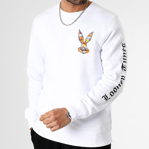 Sweat Crewneck Sleeve Bugs Bunny Blanc