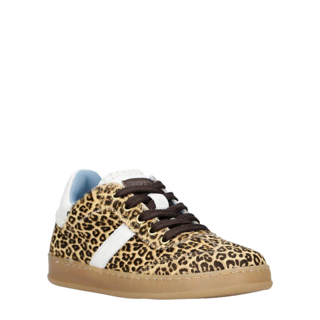 Clic! suède sneakers met panterprint beige/zwart