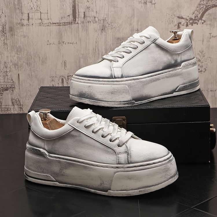 Mr Ozera - Platform Washed Lace Up Sneakers