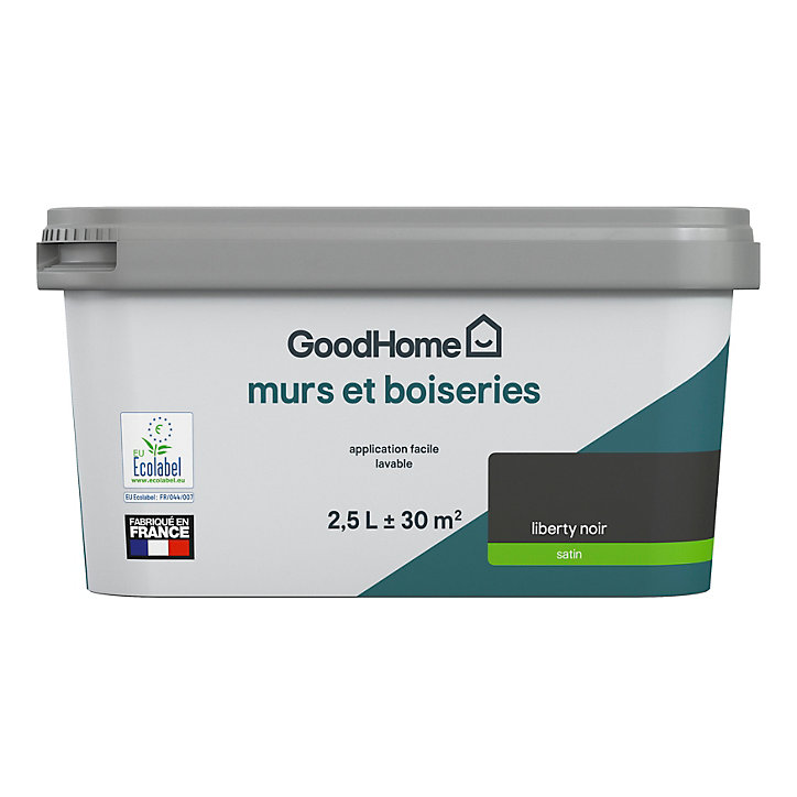 Peinture intérieure couleur murs et boiseries GoodHome satin liberty noir 2.5L