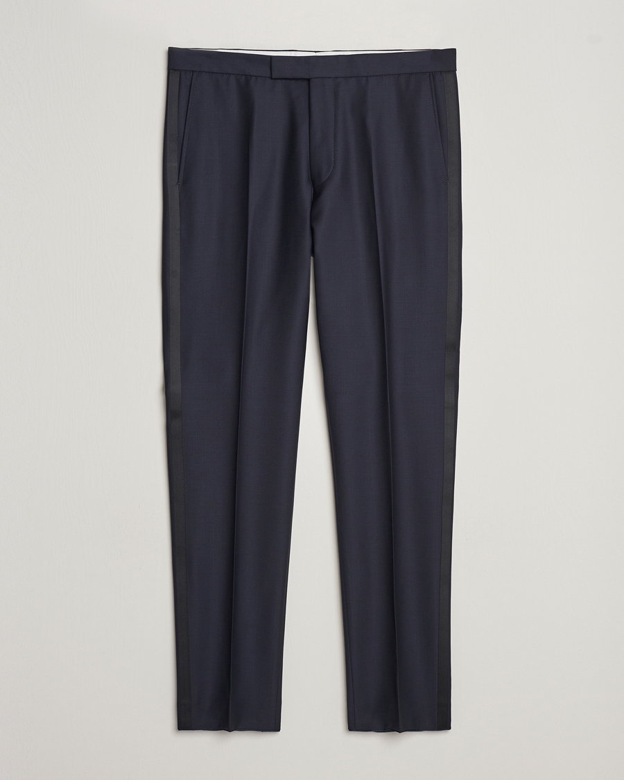 Oscar Jacobson Denz Wool Tuxedo Trousers Navy