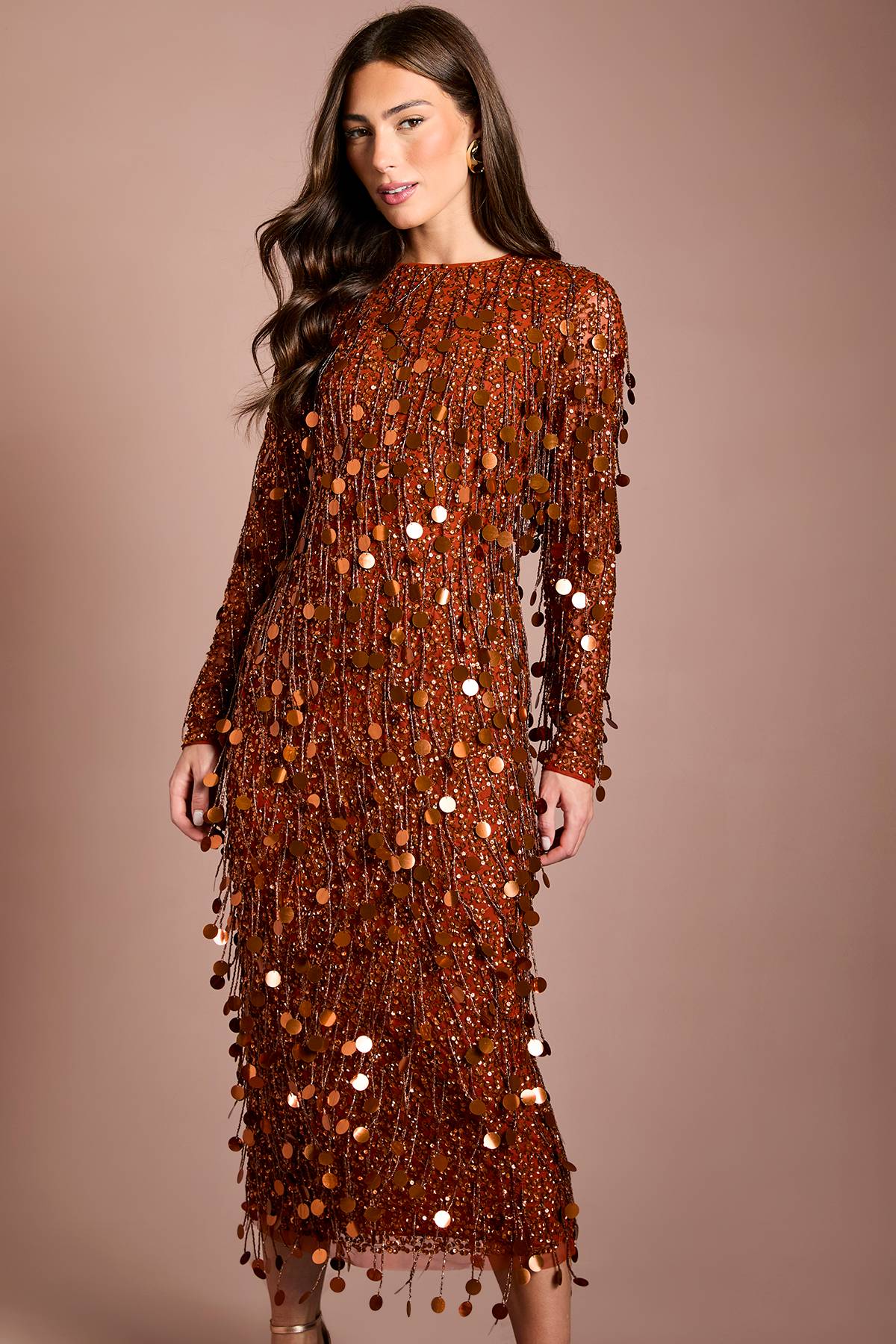 Coast Robe Mi-longue À Manches Longues Et Sequins Coast Muse