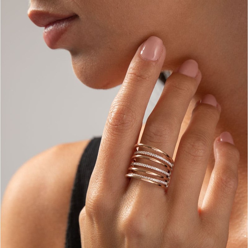 Bague Argent Rose Sept Anneaux Sertis