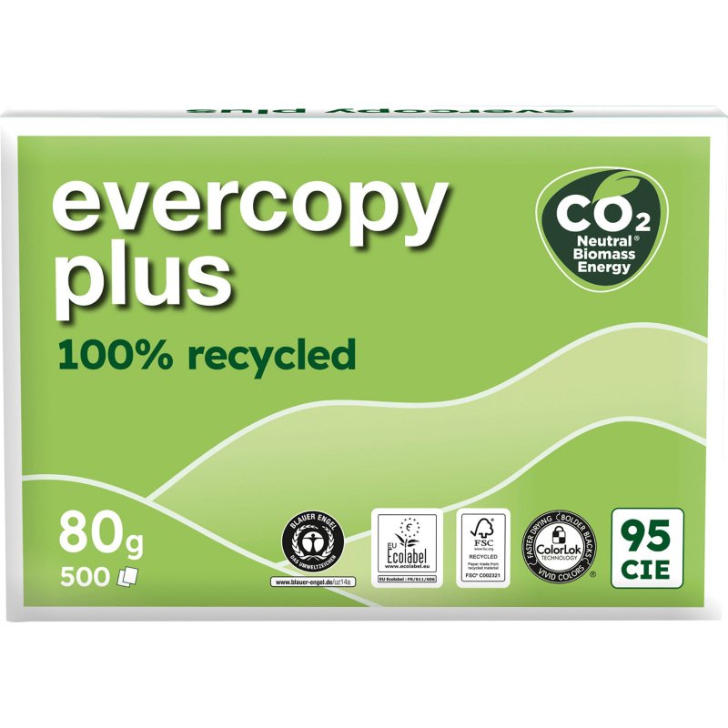 Papier recyclé A4 blanc 80 g Evercopy Plus - Ramette de 500 feuilles