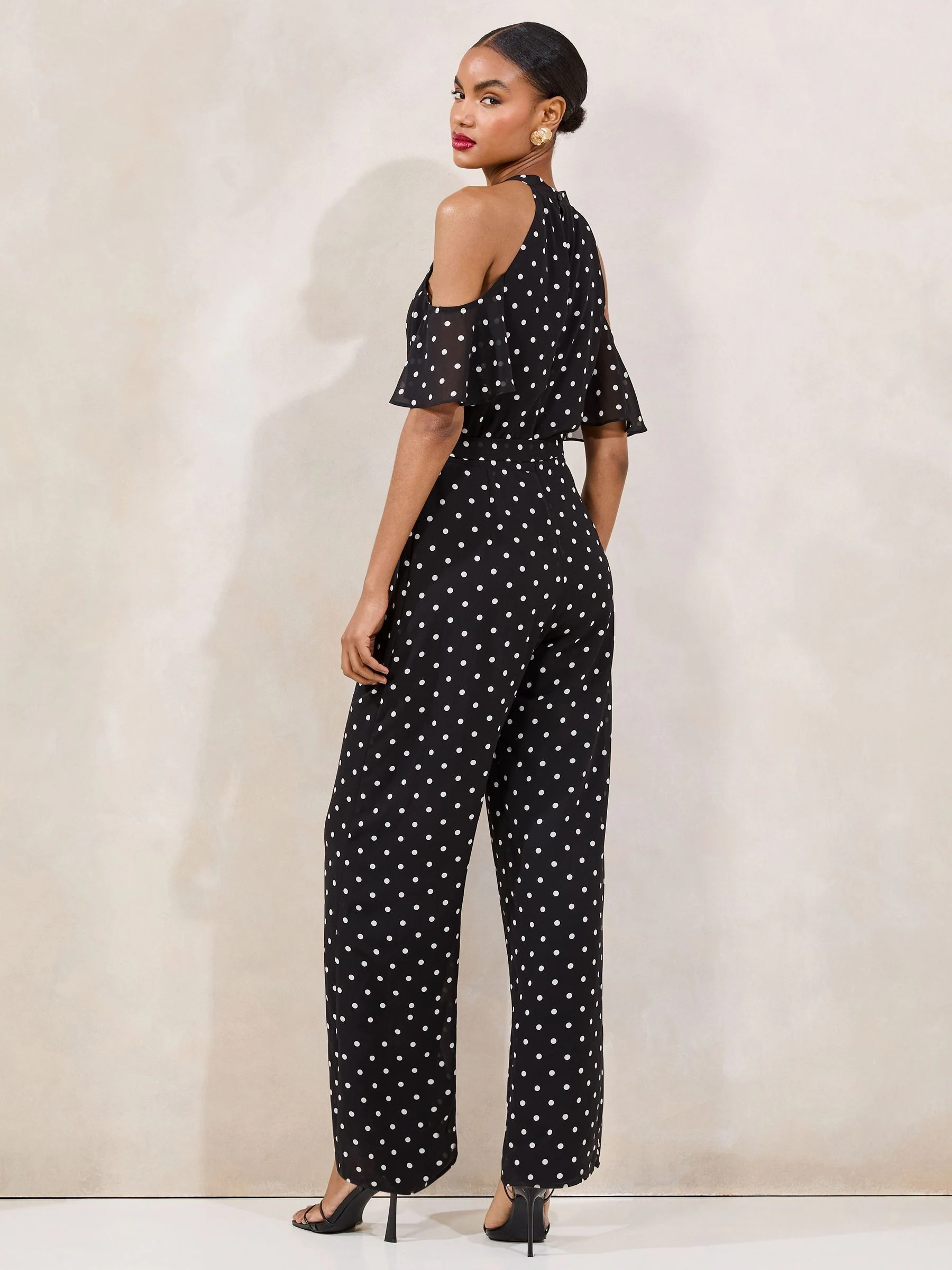 Lipsy Polka Dot Cold Shoulder Jumpsuit