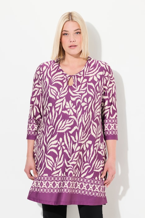 Longshirt, A-Linie, florales Muster, Saumbordüre