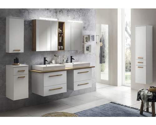 Spiegelkast Möbelpartner Duo 140 x 16 x 75 cm licht eiken 4-deurs LED