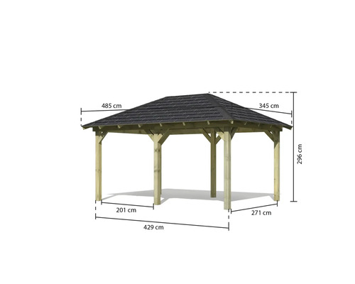Karibu Taura paviljoen inclusief shingles, H-ankers 289 x 429 cm drukgeïmpregneerd