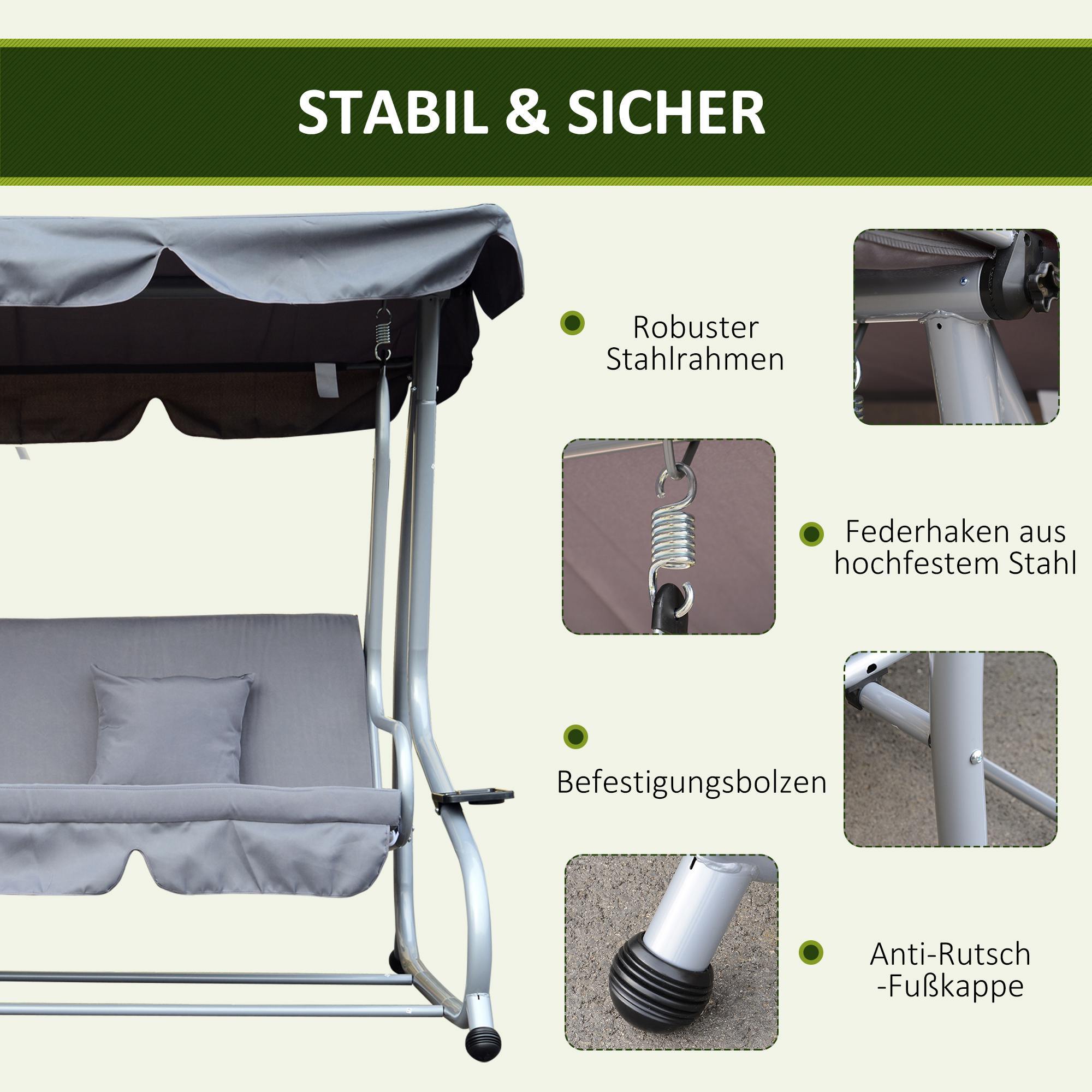 Outsunny Gartenschaukel mit Dach 200 x 120 x 164 cm (LxBxH)