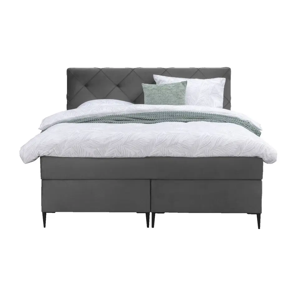 Boxspring Liv geruit - grijs - 140x200 cm - slanke poot