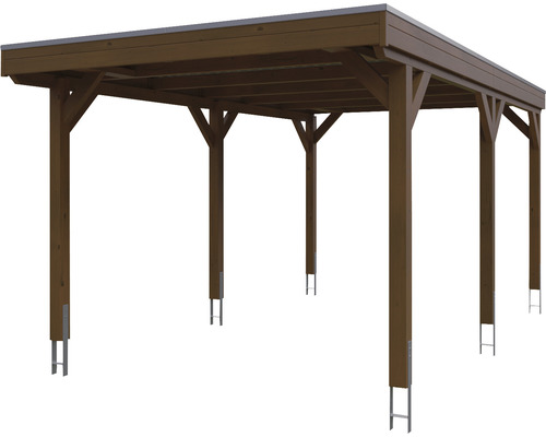 SKAN enkele carport, hout, Grunewald, 321 x 554 cm, notenhout