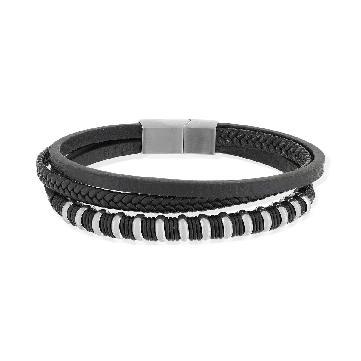 Bracelet cordon synthétique noir et acier
