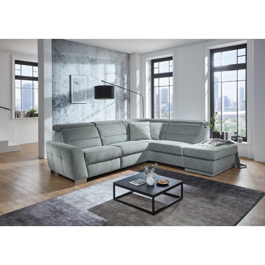 Ecksofa Paderborn Stoff grau, mit Funktionen, Ottomane rechts