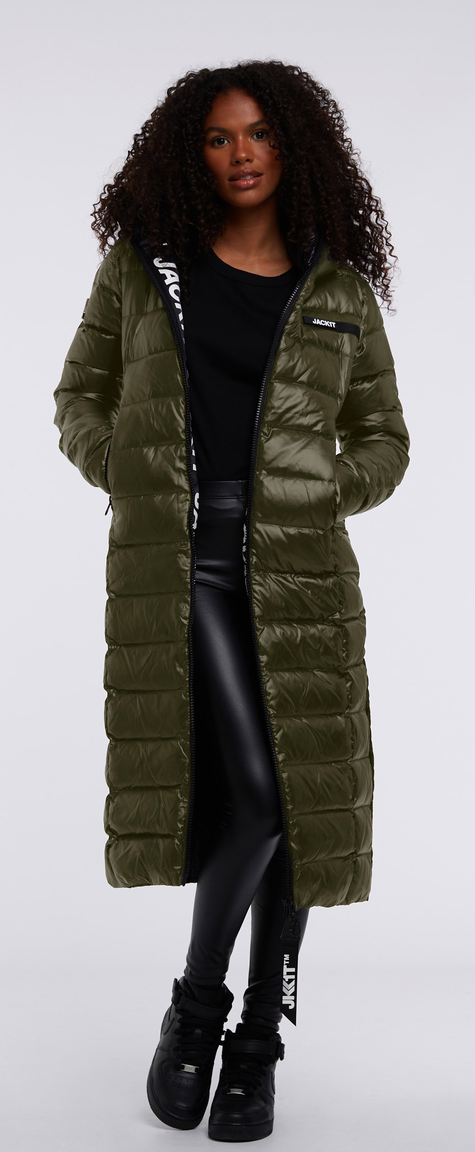 R3D Slick Coat Extra Long Dame Olive