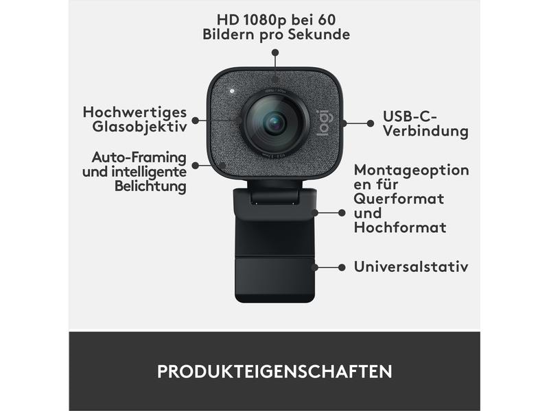 Logitech Webcam StreamCam Grafit Full-HD Streaming Webcam mit USB-C Anbindung