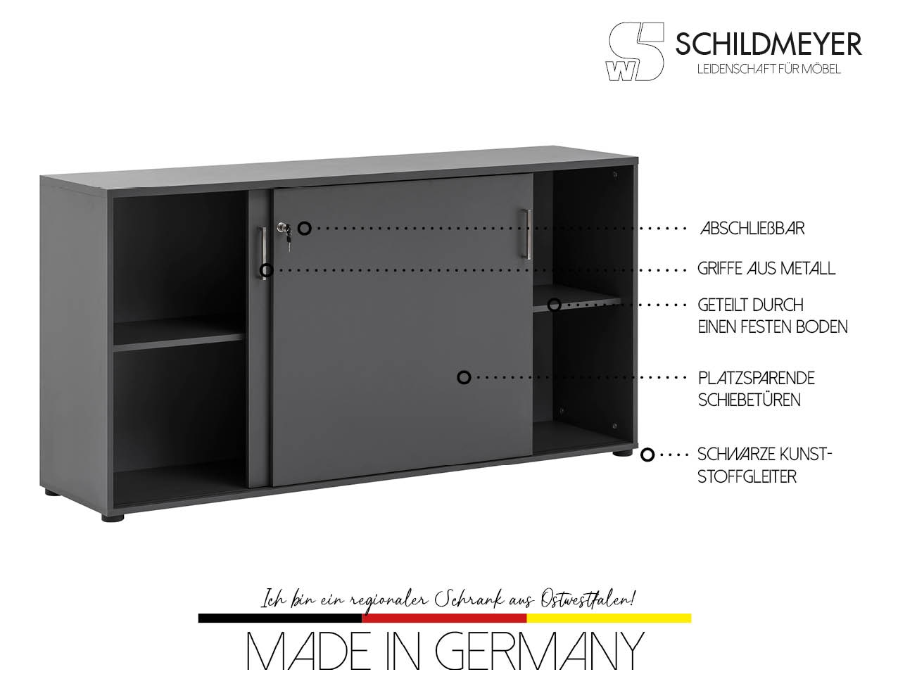 Schildmeyer Aktenschrank »Serie 1500 made in Germany« abschliessbare Kommode, Masse B160,2 x T41 x H84,2 cm, Made in Germany