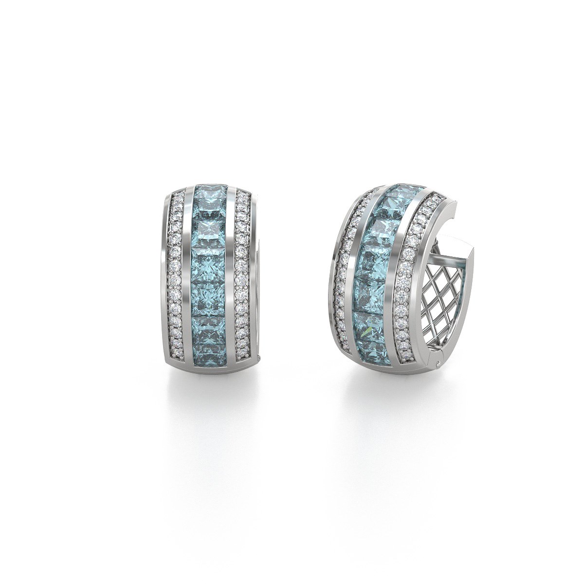 Boucles d'oreilles ADEN Aigue-Marine et Diamants sur Argent 925 7.35grs
