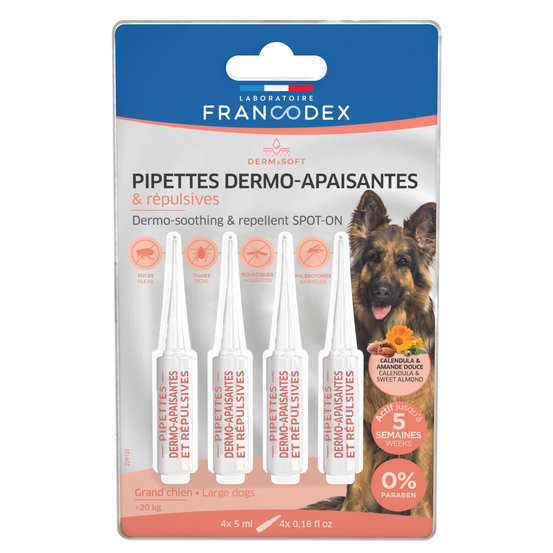 Pipettes dermo-apaisantes & répulsives chien