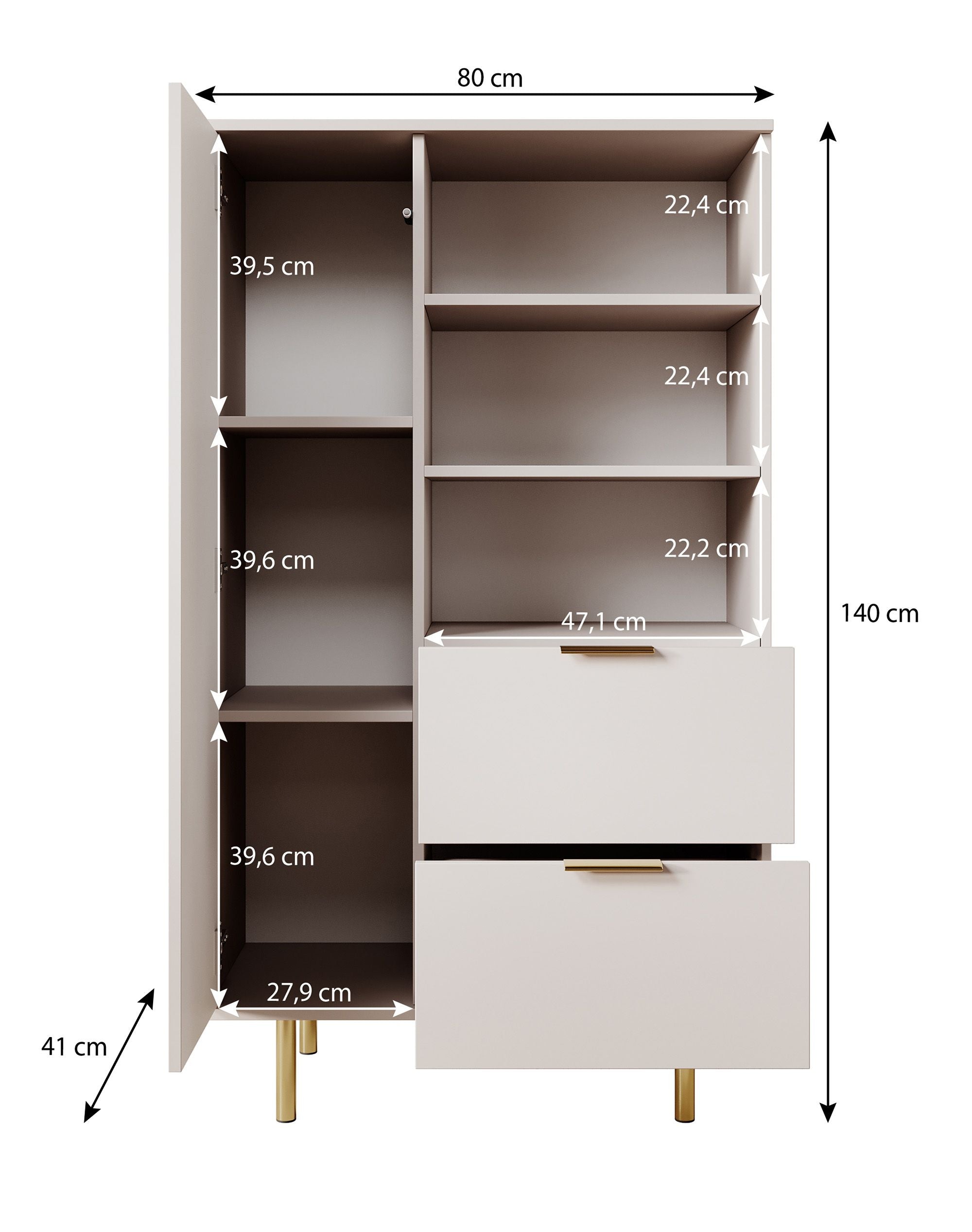Meubella - Vitrinekast Nicola - Beige - 80 cm - Laag