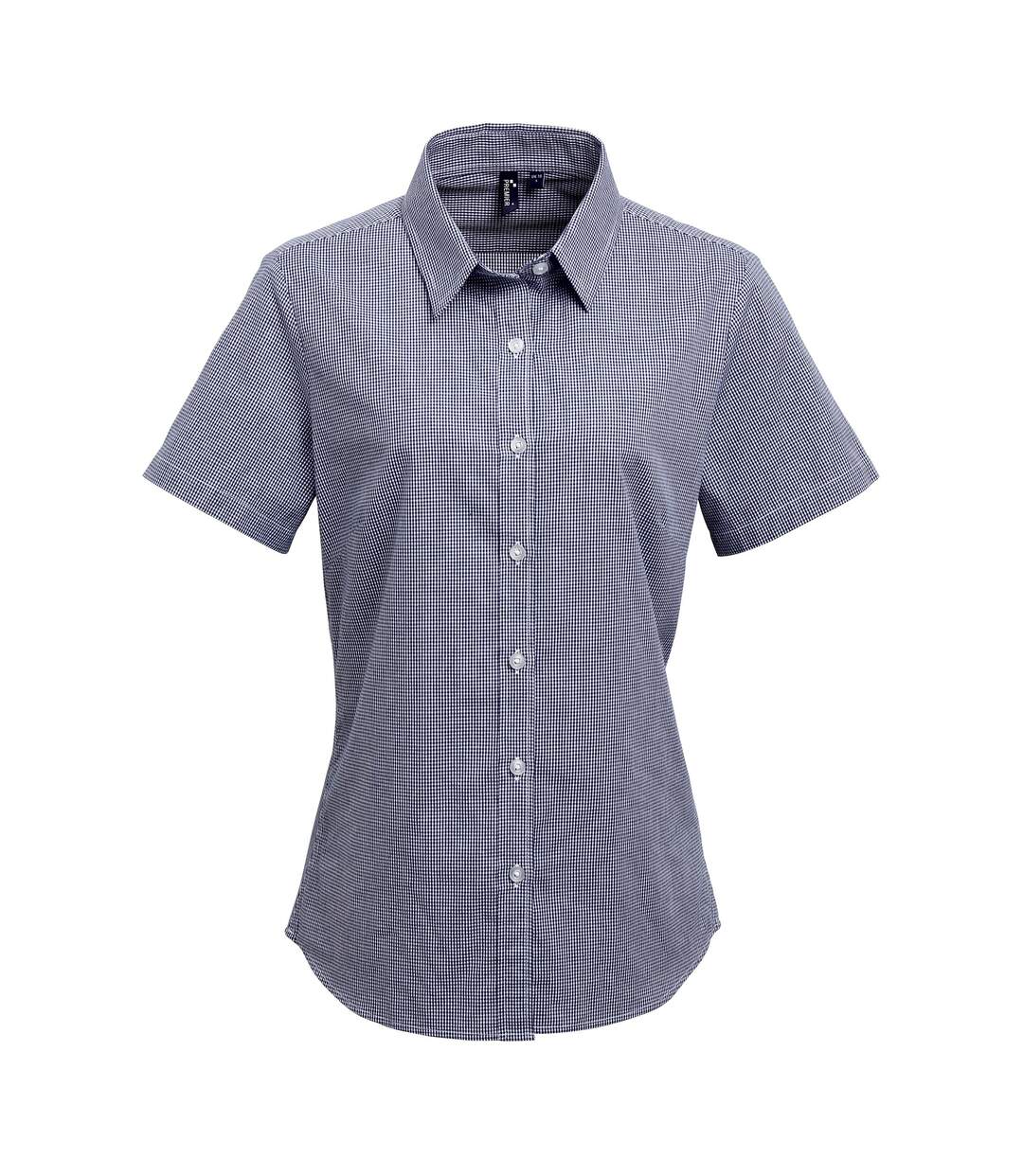 Premier Microcheck - Chemise en coton à manches courtes - Femme (Bleu marine/Blanc) - UTRW5522