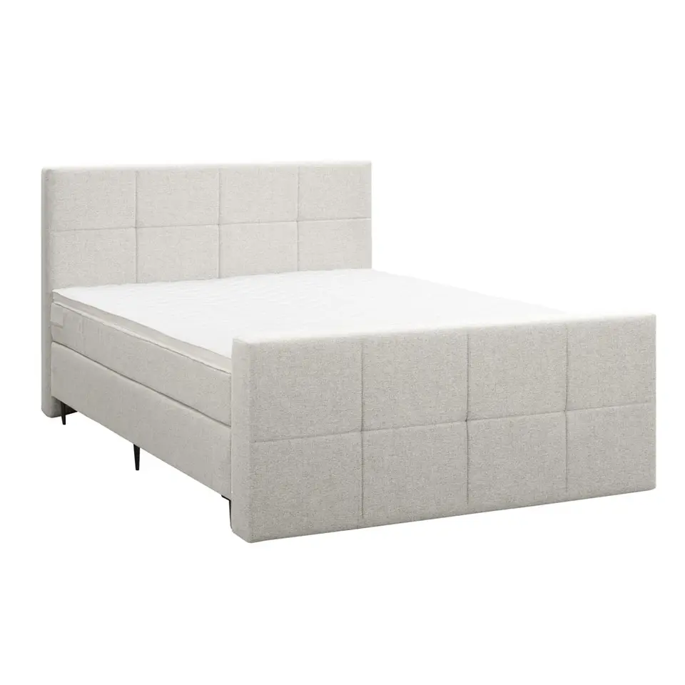 Boxspring met voetbord Liv geblokt - ecru - 140x200 cm - slanke poot