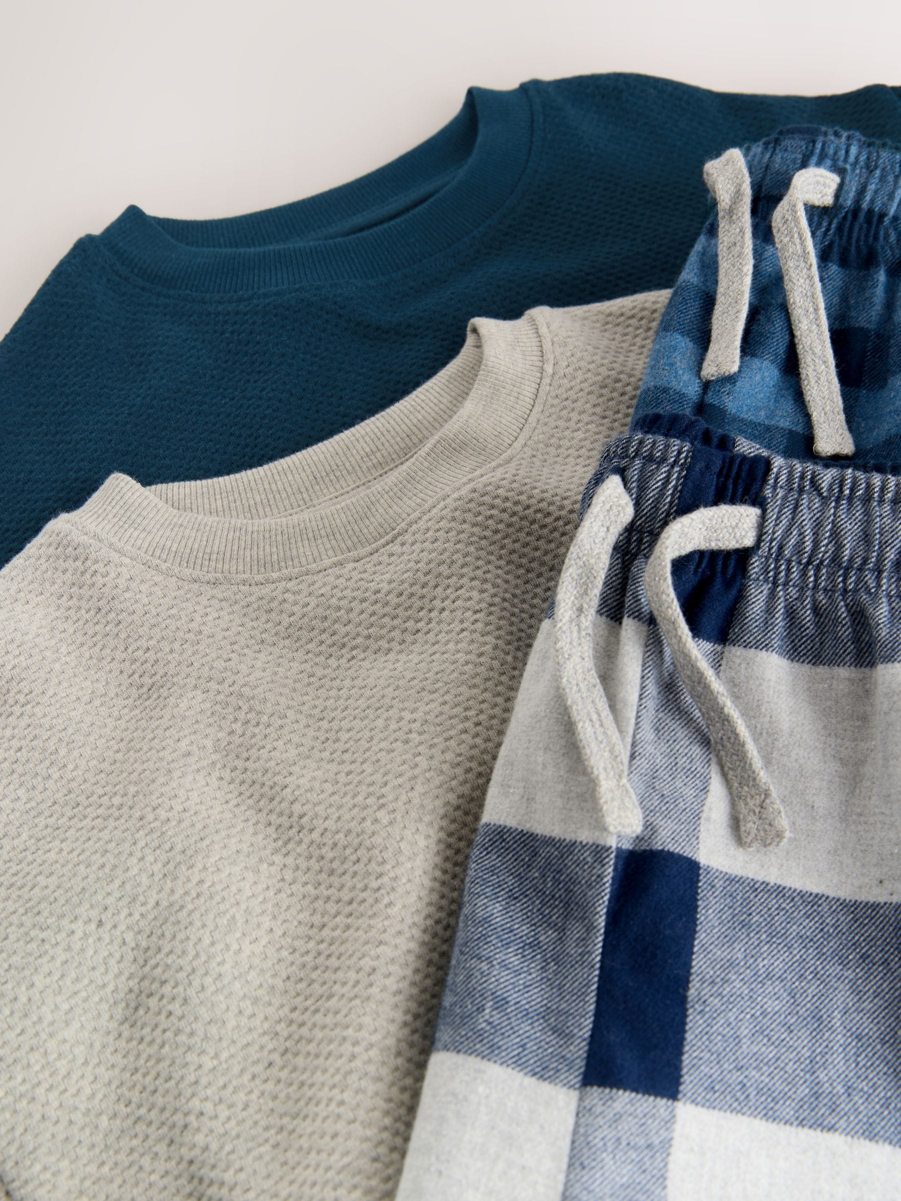 Blauw/grijs - Set van 2 geweven geruite pyjama's met lange mouwen (3-16jr)