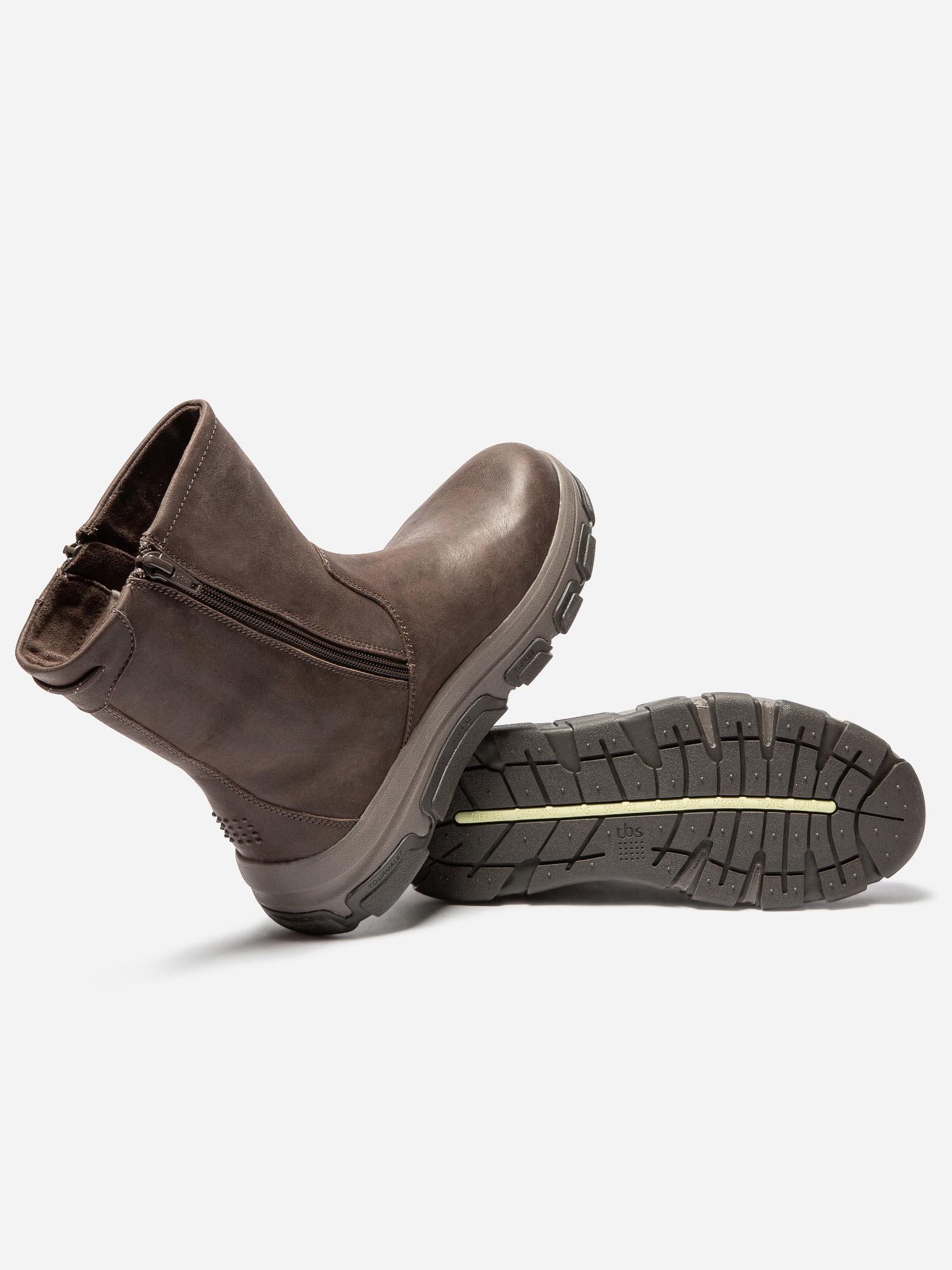 Boots Femme Double Zip Semelle Crantée Cuir Marron