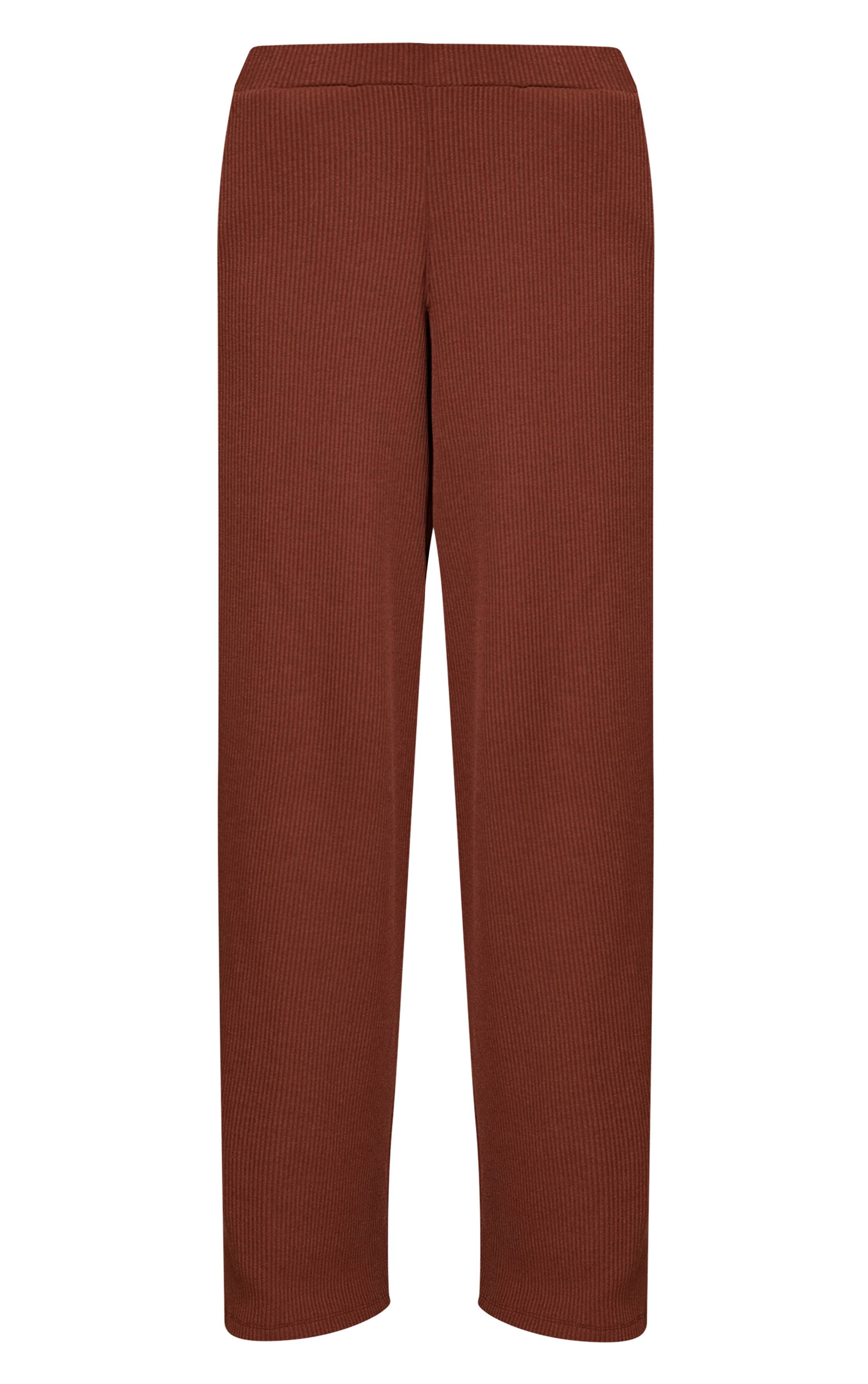 Chocolat Pantalon Droit Taille Basse À Cordon De Serrage Côtelé