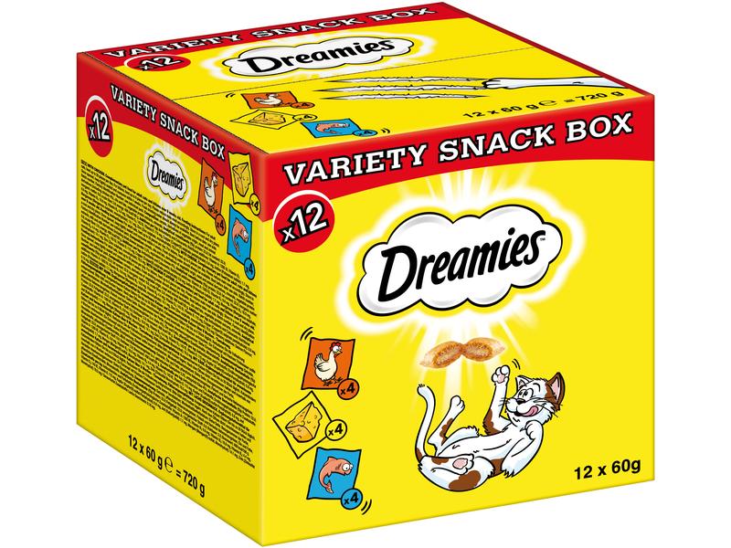 Dreamies Katzen-Snack Varietätenbox, 12 x 60 g Ergänzungsfuttermittel für Katzen
