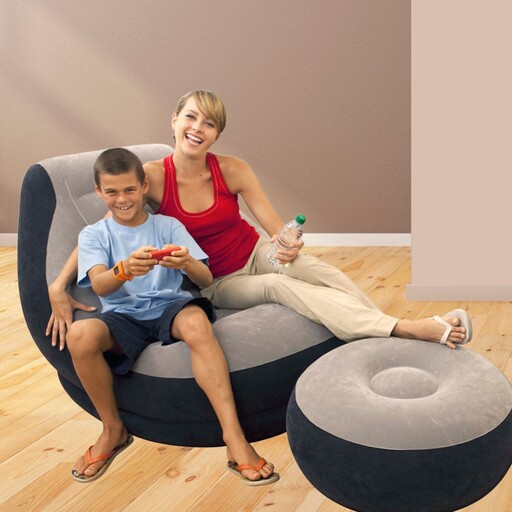 Poltrona com apoio para os pés inflável Intex 99x130x76 64x28 cm - Cinza