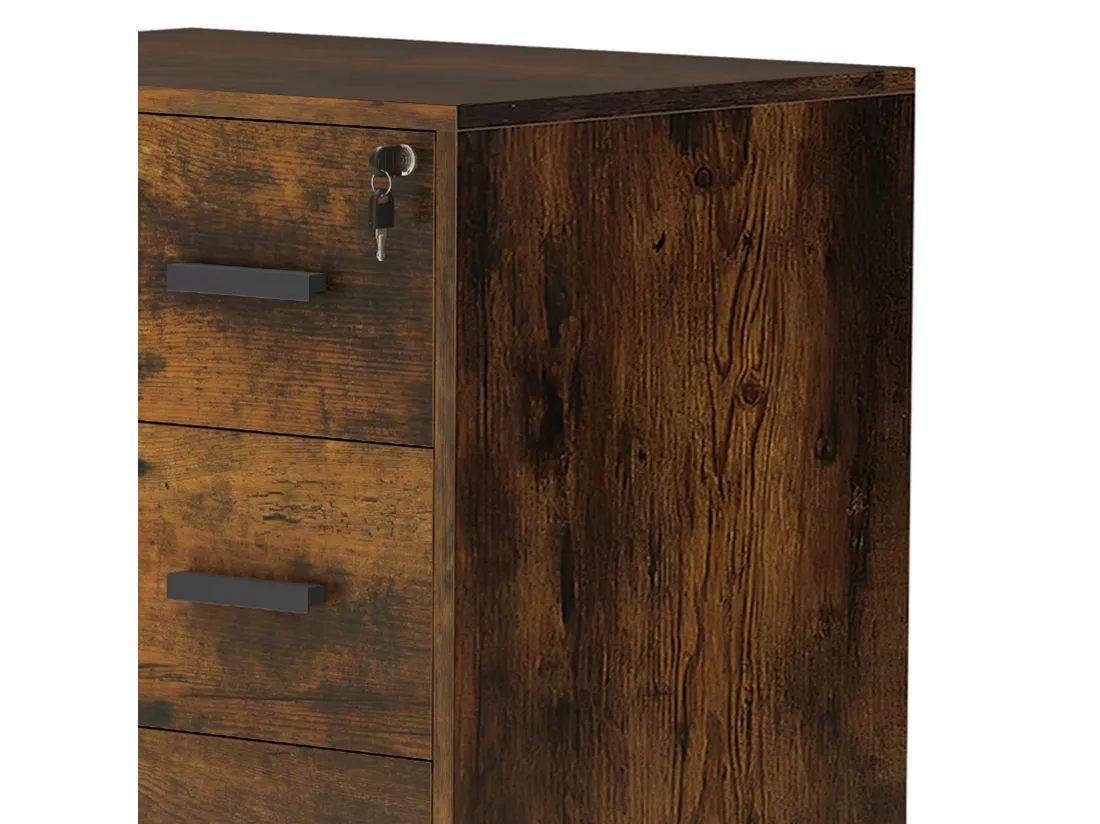 YITAHOME Meuble Rangement Bureau, Caisson 3 Tiroirs Une Porte, Support d'imprimante sur 4 Roulettes Mobile, Marron Rustique