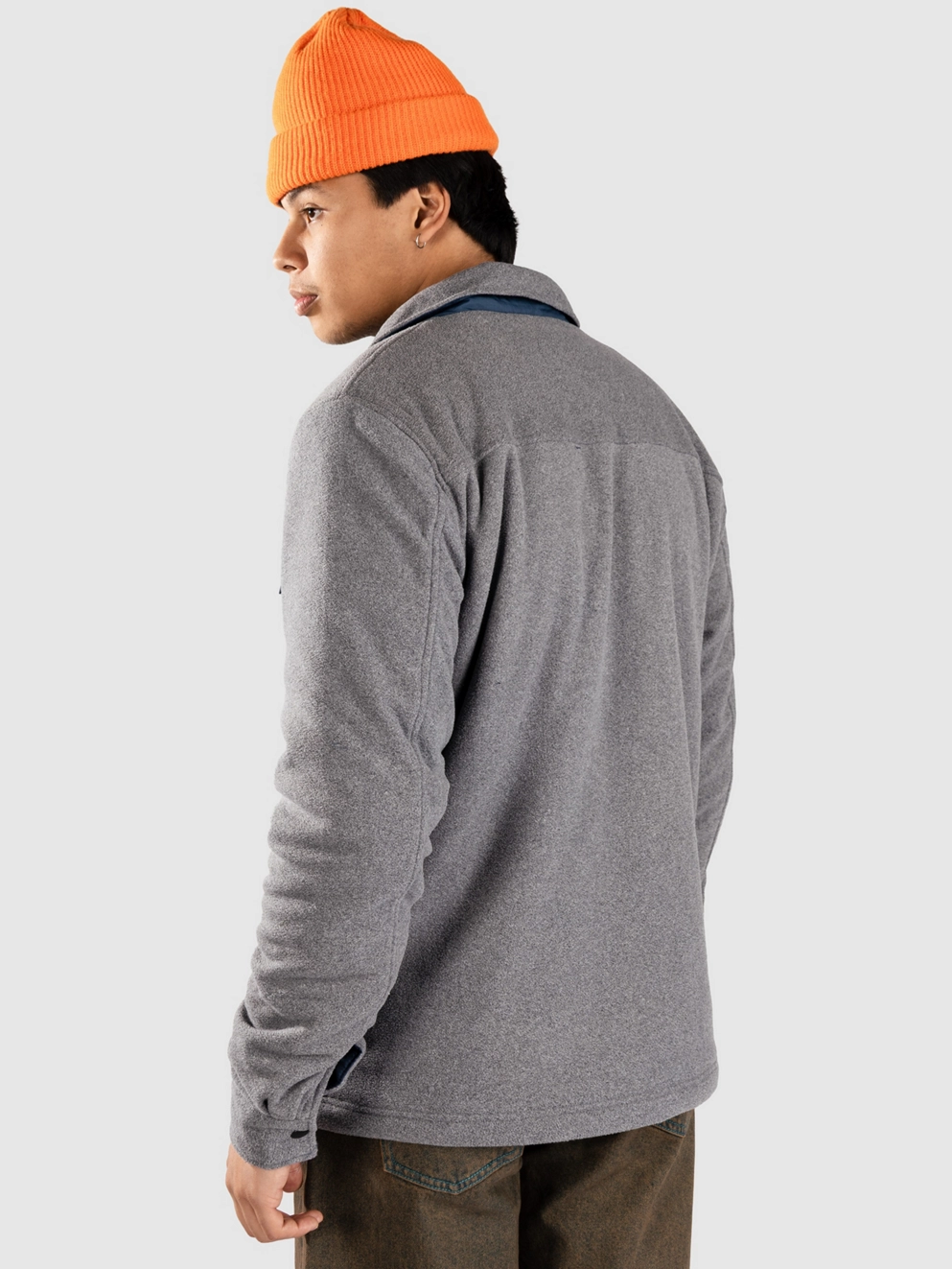 Passenger Firelight Sherpa Lined Overshirt Jacket grey marl