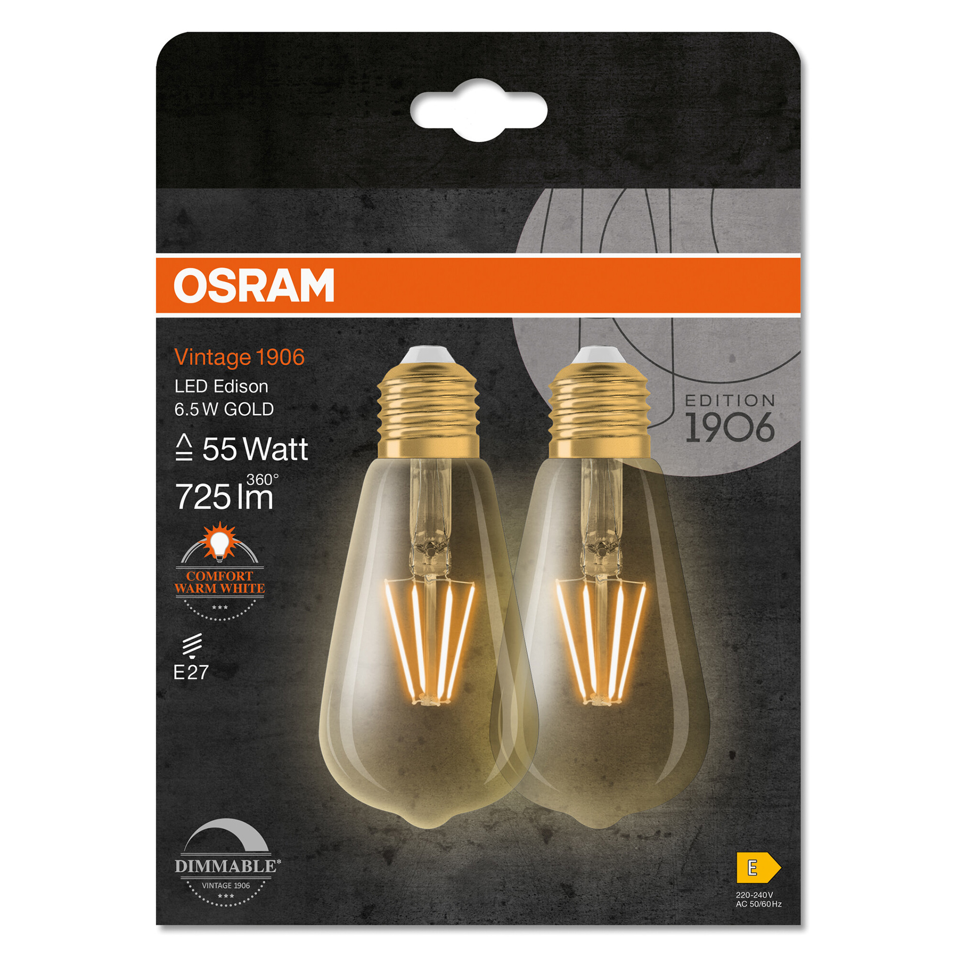 LED-Leuchtmittel Vintage Edison 2er-Set - warmweiß - 6,5 Watt
