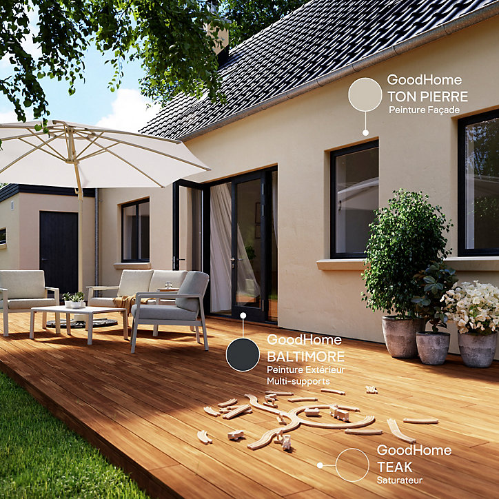 Peinture extérieure façade autonettoyante Premium GoodHome ton pierre 10L
