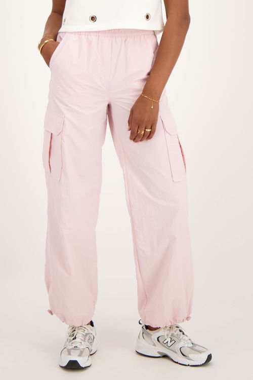 Lichtroze cargo broek met elastieken tailleband