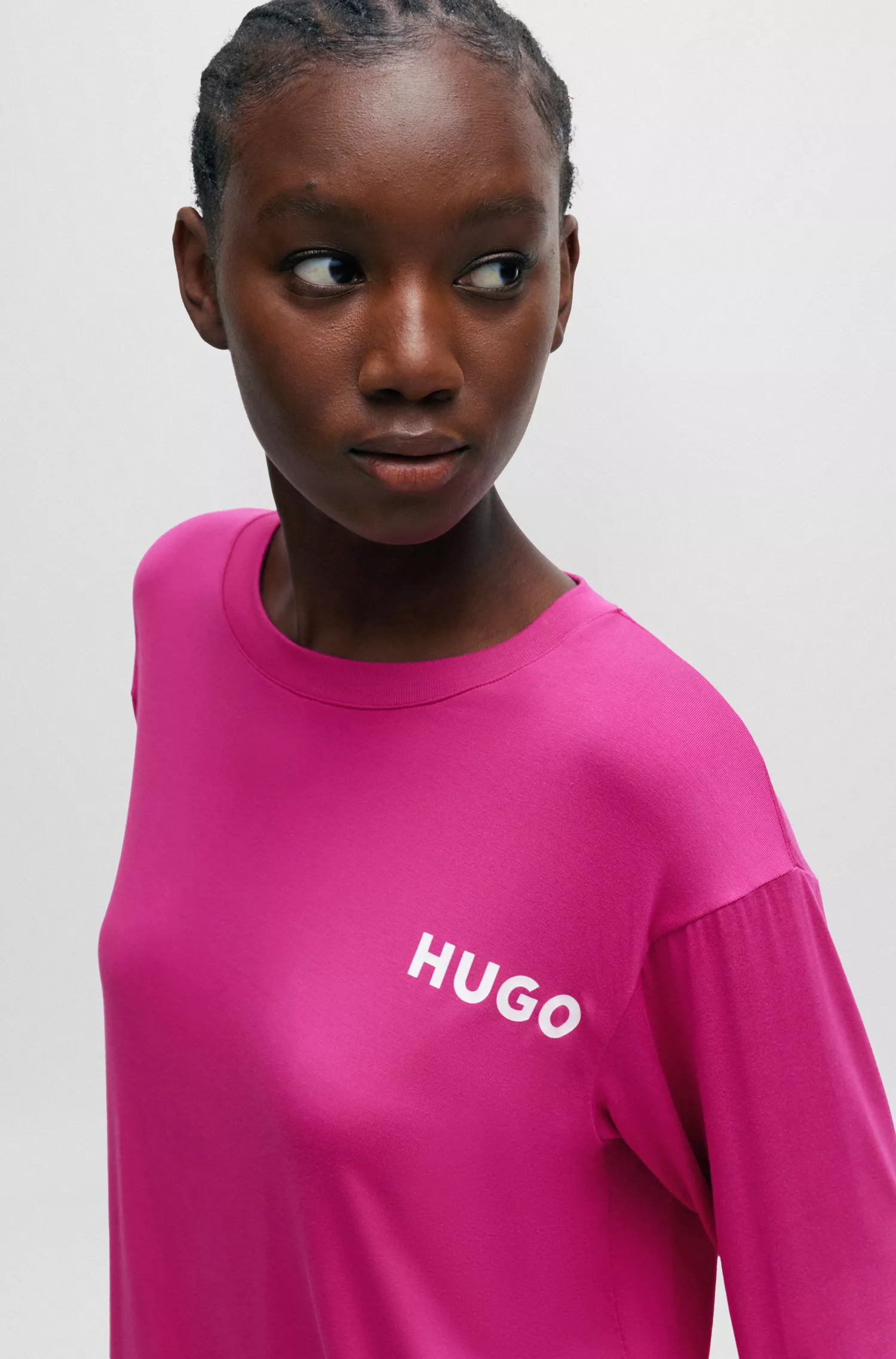 HUGO Vermelho - Blusa de pijama de modelagem relaxada com logotipo contrastante