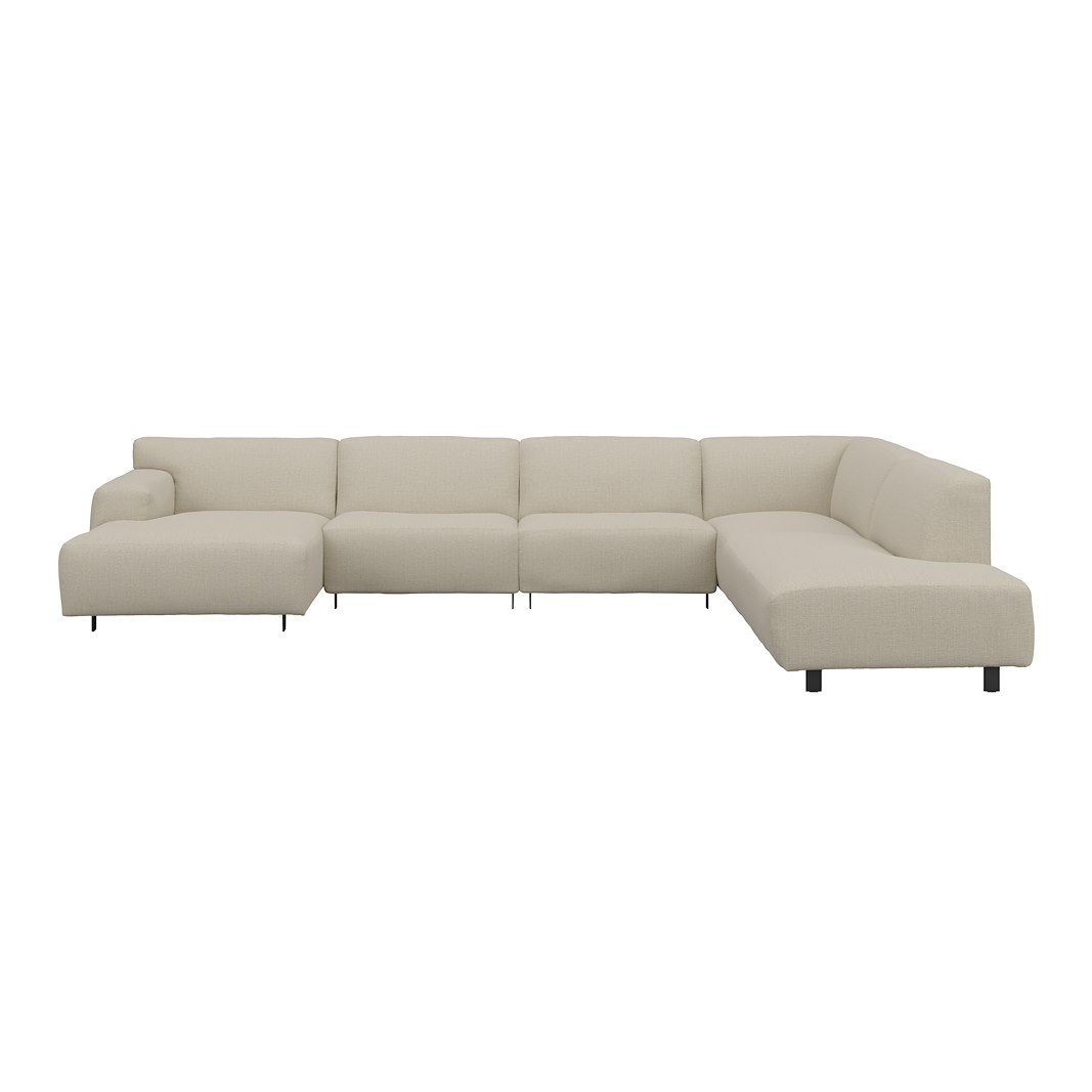 Vesta U-sofa Sjeselong venstre, 3-seter og åpen ende høyre. Big hjørnemodul, Tekstil Cortina Sand, sort metallben 10 cm, Comfort CM