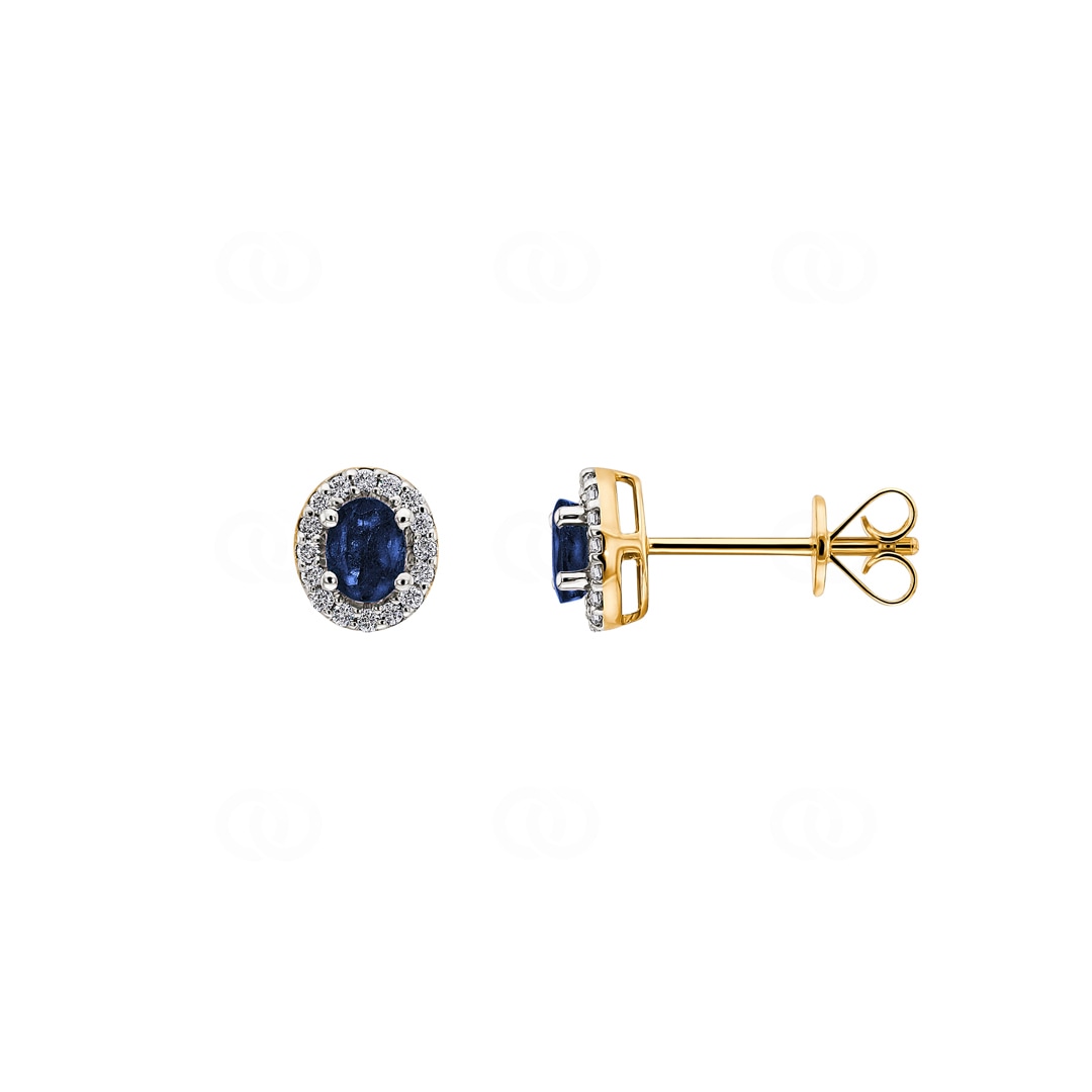Ohrstecker 750/18 K Gelbgold mit Saphir oval & Diamanten 0.09 ct H/si