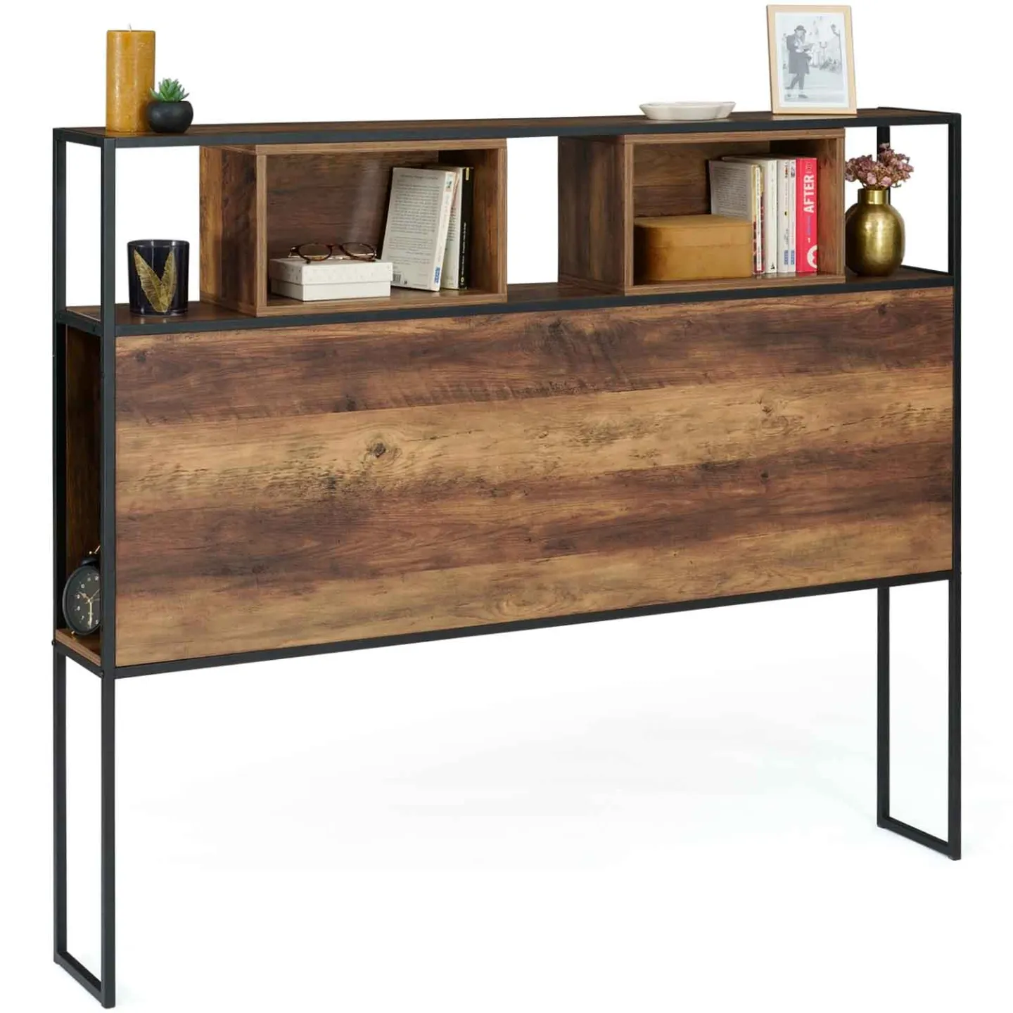 Tête de lit sur pied HAWKINS 145 cm bois foncé design industriel