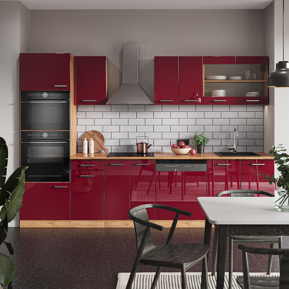 Vicco Küchenzeile Küchenblock Einbauküche R-Line 300cm Mikrowellenumbauschrank Bordeaux